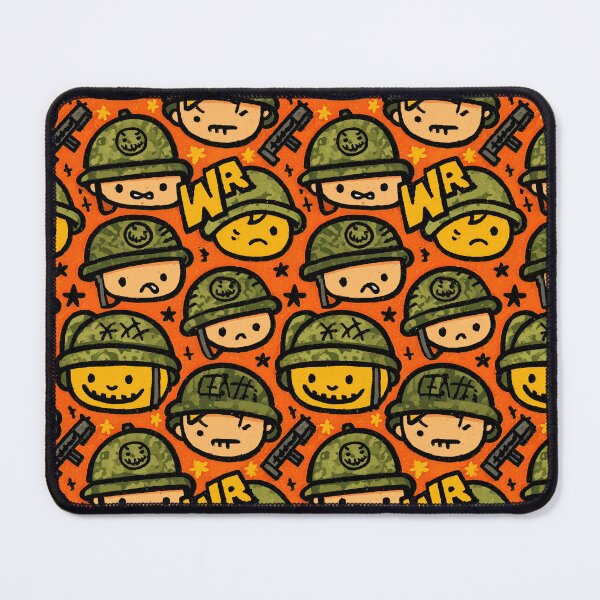 Item preview, Orange Grumpy Soldiers and War Text Doodle Pattern designed and sold by Piotrek0001.