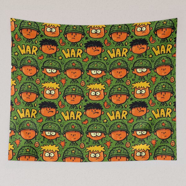 Item preview, Grumpy Doodle Soldiers and Flames Orange Pattern designed and sold by Piotrek0001.
