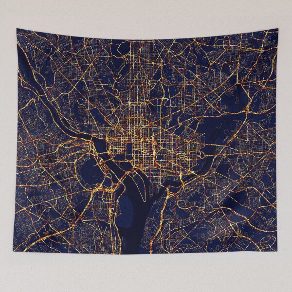 Aperçu de l'œuvre Carte de Washington DC, États-Unis - La ville la nuit créée et vendue par deMAP.