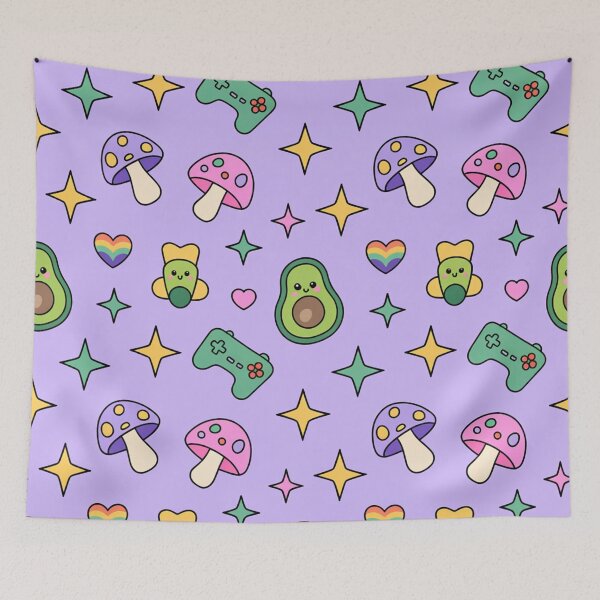 Item preview, Cute Avocado Mushroom Gamer Seamless Pattern - Kawaii Pastel Repeat designed and sold by Midnight Veil Designs.