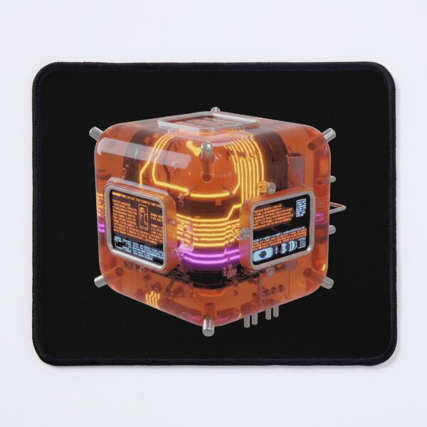 Artikelvorschau, Durchscheinender orangefarbener Retro-Tech-Geleewürfel (3D-Kunst) entworfen und verkauft von FiveBlessings.
