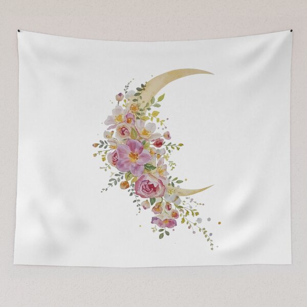 Item preview, Moon and pink flowers designed and sold by uunaa.