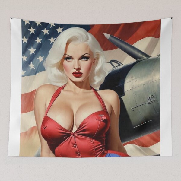 Item preview, Vintage WWII Pin-Up Girl Aviation Art – Patriotic Nose Art Style Bomber Babe Illustration designed and sold by MissSaylor.