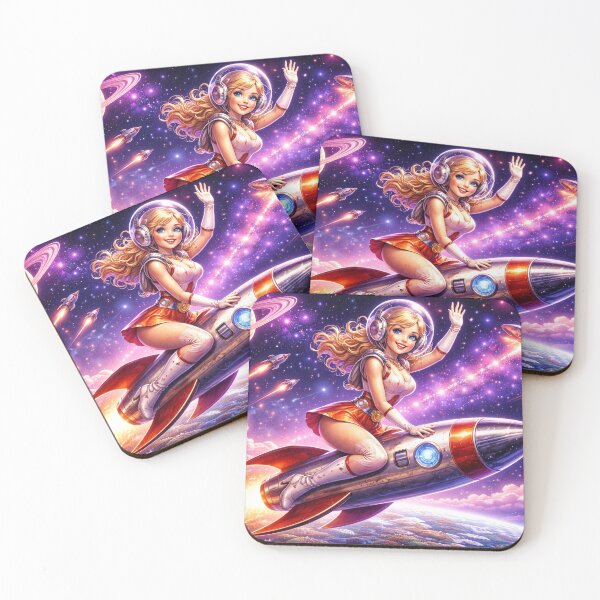 Item preview, Retro Rocket Girl in Cosmic Galaxy Dreamscape designed and sold by CLOUTKULT.