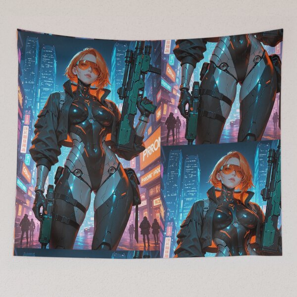 Item preview, Neon Protocol – Cyberpunk Android Anime Art Print designed and sold by Planet Utoppia.