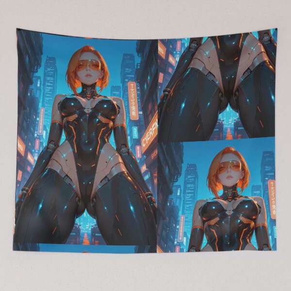 Item preview, Neon Protocol – Cyberpunk Android Anime Art Print designed and sold by Planet Utoppia.