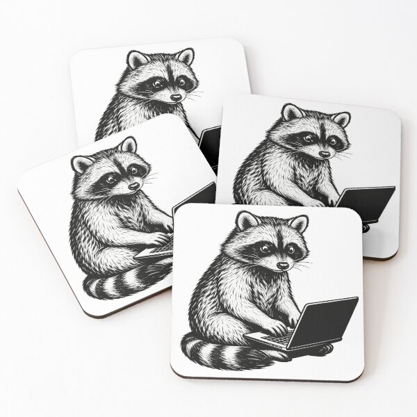 Item preview, Raccoon Working on Laptop Line Art designed and sold by HavuNordicShop.