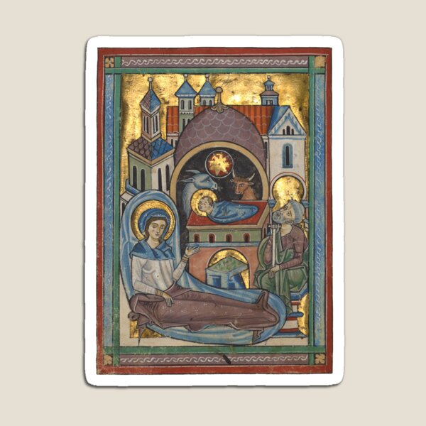 Item preview, Nativity Scene Medieval Art Christmas Christian Jesus Mary Illuminated Manuscript Religious Painting designed and sold by CarolusMarcus | Medieval Sacred Art.