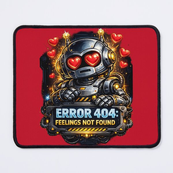 Item preview, Robot with Heart Eyes – Error 404 Feelings Not Found Funny Robot designed and sold by Cosmic Meme Factory.