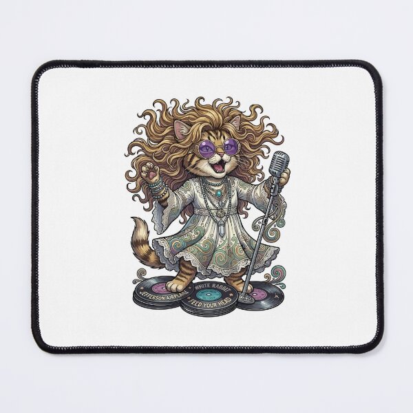 Item preview, Psychedelic Hippie Cat Singer with Jefferson Airplane Records designed and sold by odaignea.
