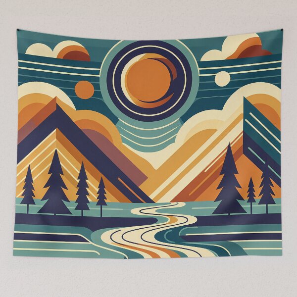 Item preview, Geometric Mountain Peaks with Winding River designed and sold by InkSmithery.