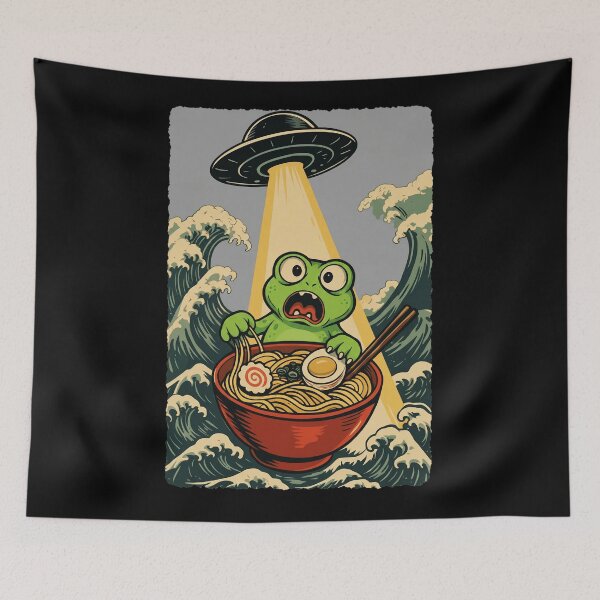 Item preview, UFO Frog Ramen Japanese Wave Cute Funny Illustration designed and sold by JEFDodsonArt.