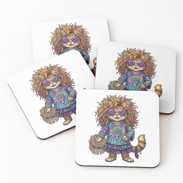 Item preview, Boho Hippie Cat with Tambourine and Tie-Dye Shirt designed and sold by odaignea.