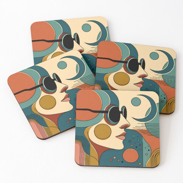 Item preview, Abstract Line Face with Moon and Geometric Shapes designed and sold by InkSmithery.
