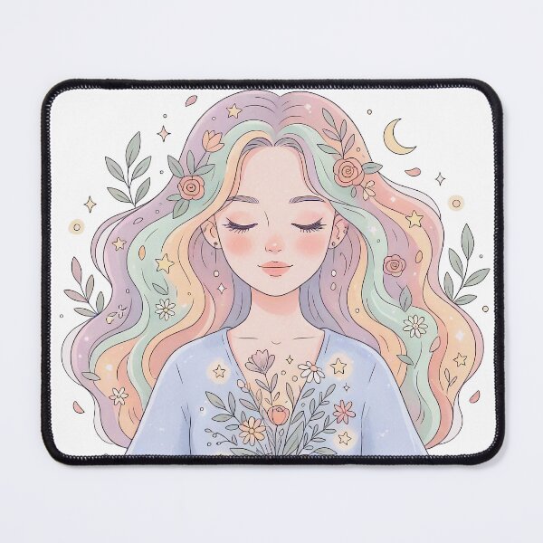 Item preview, Pastel Dream Girl with Floral Aura | Aesthetic Nature Illustration designed and sold by Infinite Art Lab.