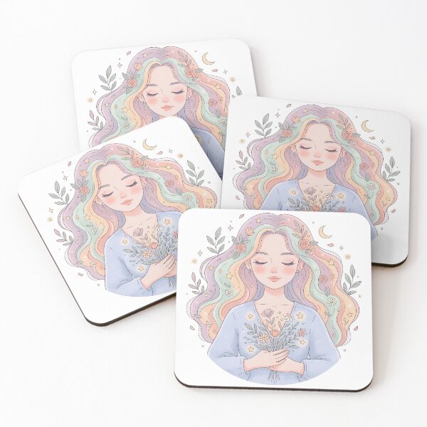 Item preview, Pastel Dream Girl with Floral Aura | Aesthetic Nature Illustration designed and sold by Infinite Art Lab.