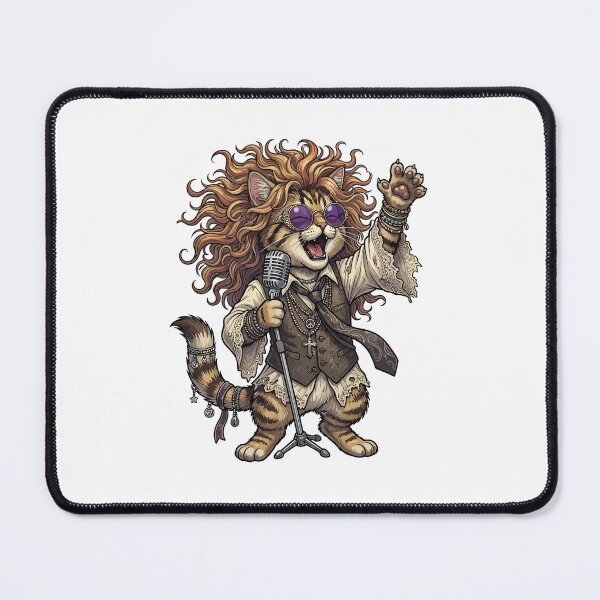 Item preview, Retro Hippie Cat Singer with Mic and Tie designed and sold by odaignea.
