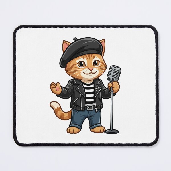 Item preview, French Punk Rocker Cat with Beret and Leather Jacket designed and sold by odaignea.