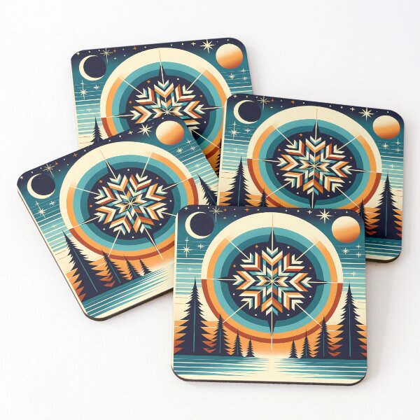 Item preview, Geometric Snowflake Over Winter Forest Lake designed and sold by InkSmithery.