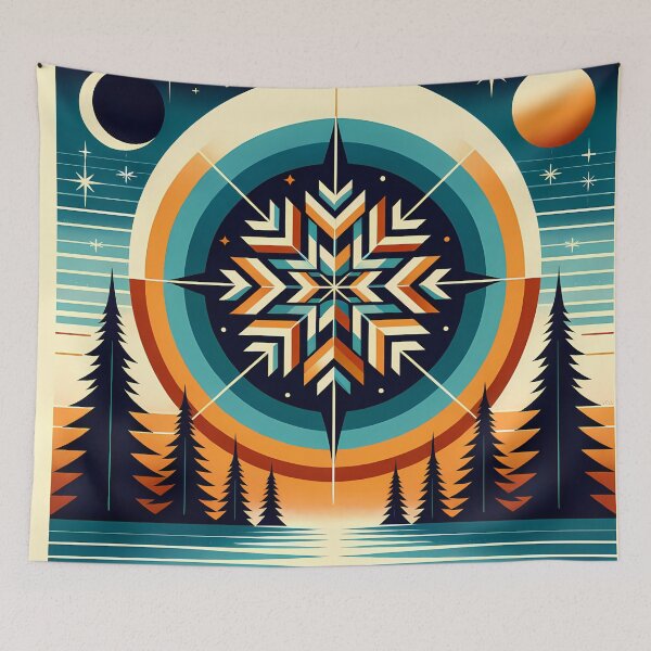 Item preview, Geometric Snowflake Over Winter Forest Lake designed and sold by InkSmithery.