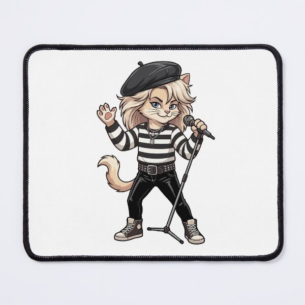 Item preview, Punk Rockstar Cat Singer with Beret and Mic Stand designed and sold by odaignea.