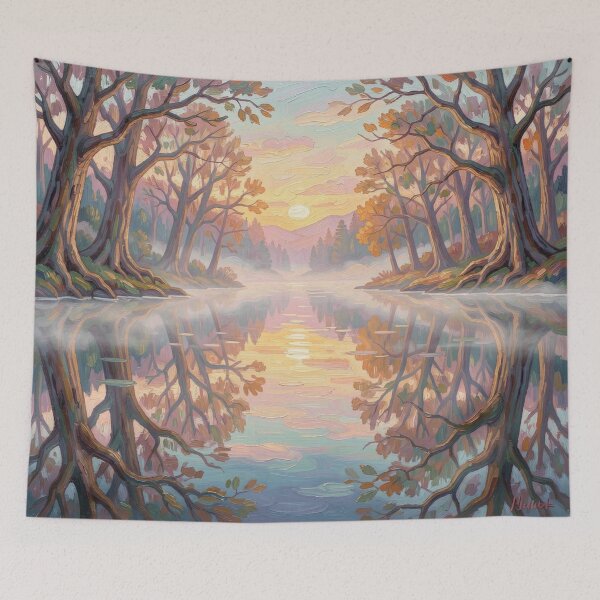 Item preview, Golden Autumn Reflections in a Misty Forest Landscape designed and sold by FotoworldEdel.