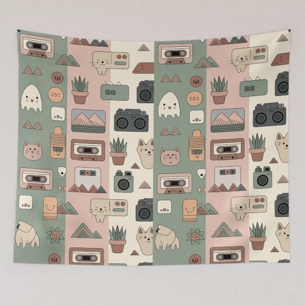 Item preview, Cute Retro Cat Camera Cassette Seamless Pattern - Pastel Nostalgia Repeat designed and sold by Midnight Veil Designs.