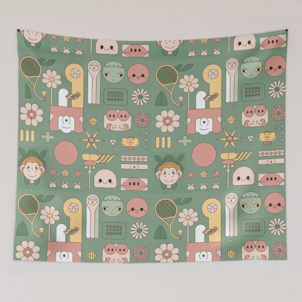Item preview, Cute Kawaii Monkey Flower Retro Seamless Pattern - Pastel Whimsical Repeat designed and sold by Midnight Veil Designs.