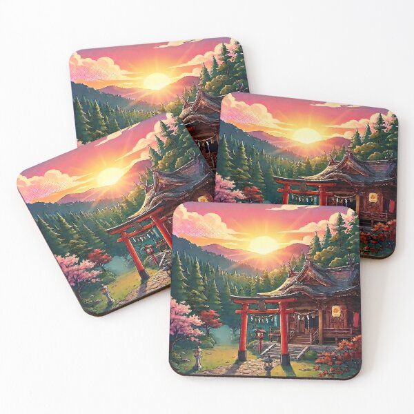 Item preview, Japanese Shrine in the Mountains - Aesthetic Sunset designed and sold by Vibe Station.