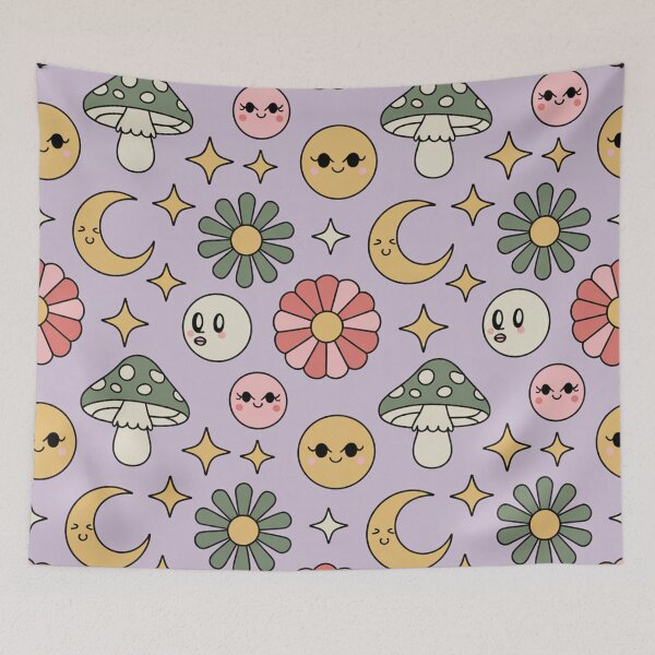 Item preview, Kawaii Mushroom Moon Flower Seamless Pattern - Pastel Cute Magical Repeat designed and sold by Midnight Veil Designs.
