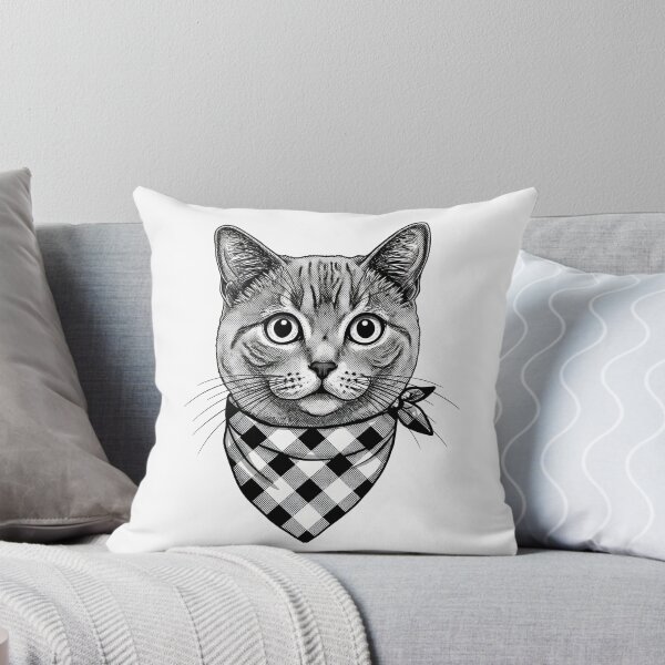 Item preview, Cool Grey Tabby Cat Portrait Wearing Plaid Bandana designed and sold by TeeARTHY.