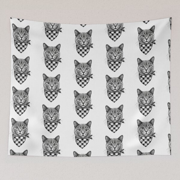 Item preview, Cool Grey Tabby Cat Portrait Wearing Plaid Bandana designed and sold by TeeARTHY.