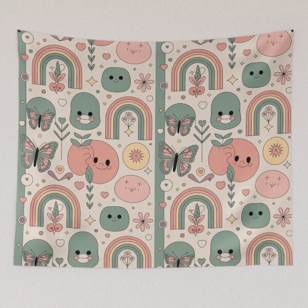 Item preview, Cute Kawaii Rainbow Blobs Butterflies Seamless Pattern - Pastel Whimsical Repeat designed and sold by Midnight Veil Designs.