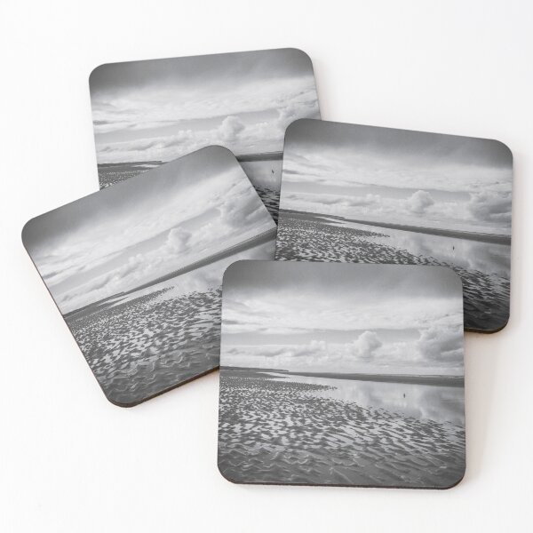 Item preview, Light playing on water coastal beach atmospheric landscape black and white photograph poster art print designed and sold by Astrid Arkhangelsky.