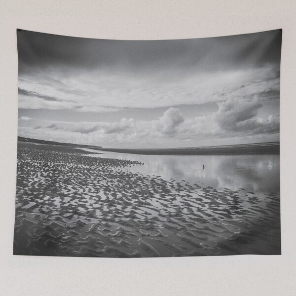 Item preview, Light playing on water coastal beach atmospheric landscape black and white photograph poster art print designed and sold by Astrid Arkhangelsky.