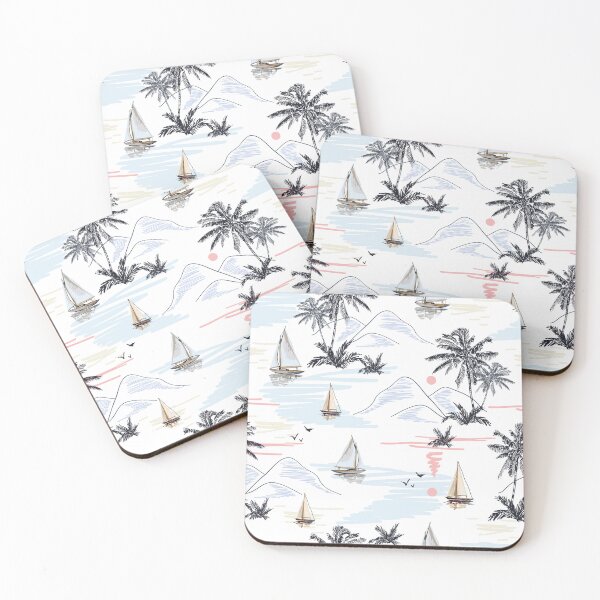 Item preview, Coconut palm, sailboat, mountains and sea - Icon Pattern designed and sold by PrintableTravel.