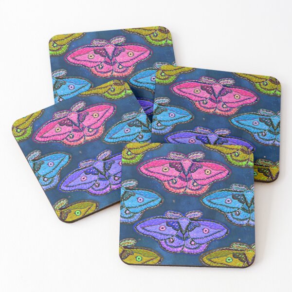 Item preview, Embroidered moths on denim designed and sold by beesocks.