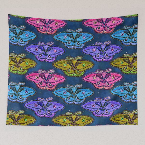 Item preview, Embroidered moths on denim designed and sold by beesocks.