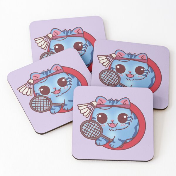 Item preview, Blue Derpy Cat Badminton Player – Cute Sport Kawaii Illustration designed and sold by BGMeYou.