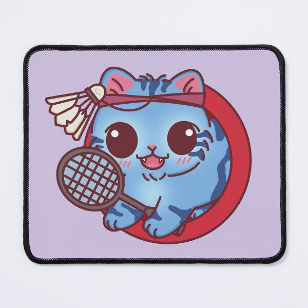 Item preview, Blue Derpy Cat Badminton Player – Cute Sport Kawaii Illustration designed and sold by BGMeYou.
