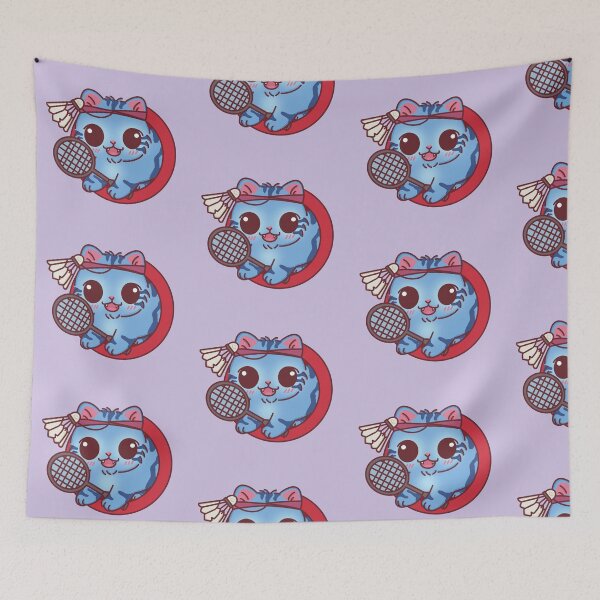 Item preview, Blue Derpy Cat Badminton Player – Cute Sport Kawaii Illustration designed and sold by BGMeYou.