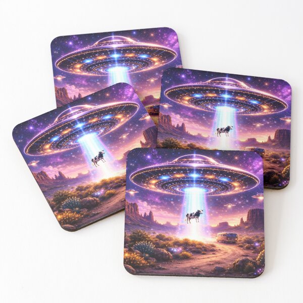 Item preview, UFO Cow Abduction in Cosmic Desert Dreamscape designed and sold by CLOUTKULT.