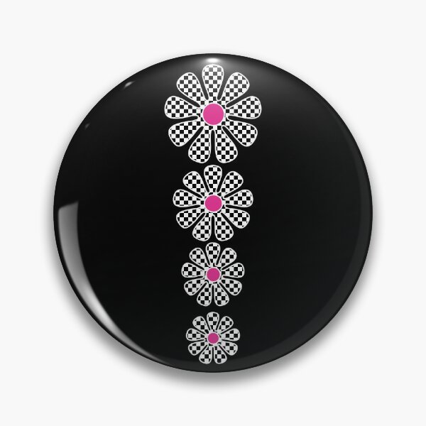 Item preview, 60's 70's Retro Black and White Checkerboard Flowers Pink Centers designed and sold by MellowCat.