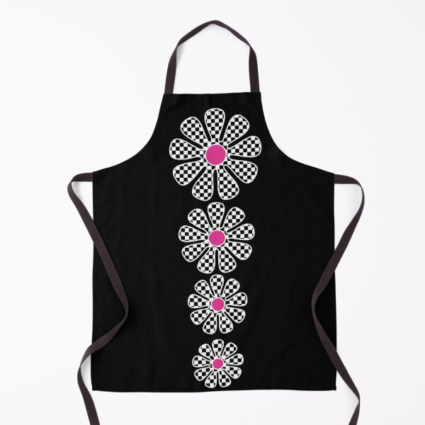 Item preview, 60's 70's Retro Black and White Checkerboard Flowers Pink Centers designed and sold by MellowCat.