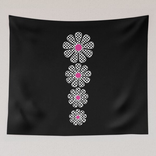 Item preview, 60's 70's Retro Black and White Checkerboard Flowers Pink Centers designed and sold by MellowCat.