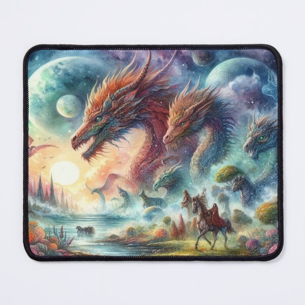 Item preview, Majestic Realistic Dragons in a Cosmic Fantasy Landscape with Rider designed and sold by FotoworldEdel.