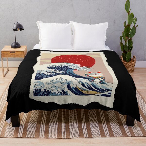 Item preview, Lucky Cat Great Wave Japanese Style Cute Illustration designed and sold by JEFDodsonArt.