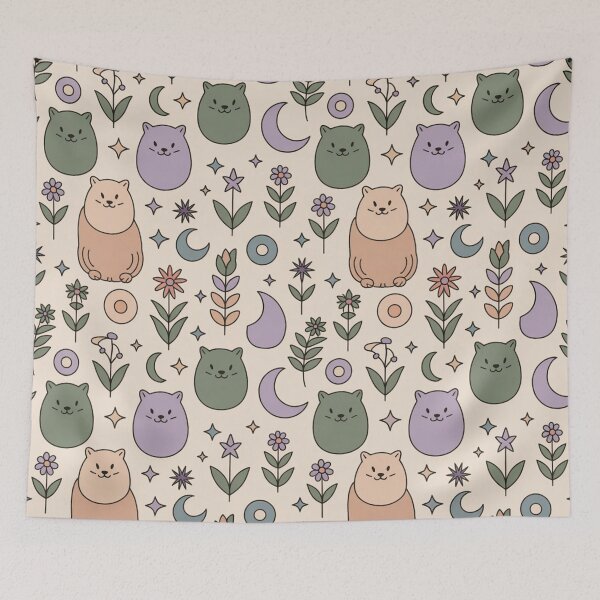 Item preview, Cute Kawaii Otters Moon Flowers Seamless Pattern - Pastel Cozy Repeat designed and sold by Midnight Veil Designs.