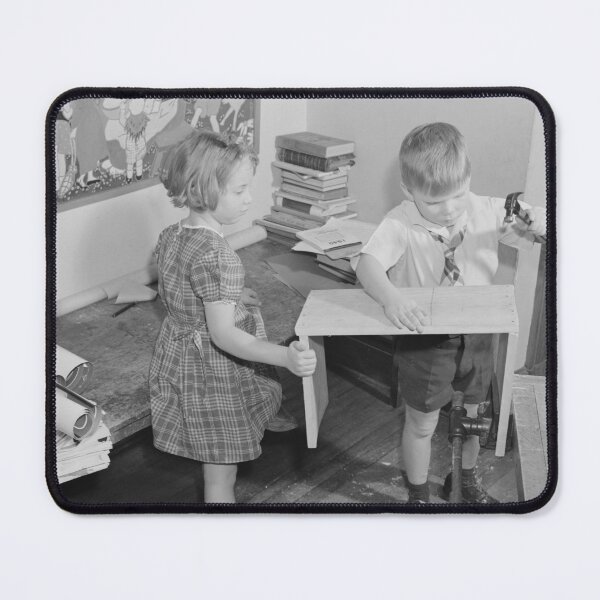 Item preview, Vintage Black and White Photo Children Building Wooden Table for Nostalgic Art Lovers designed and sold by RickE.