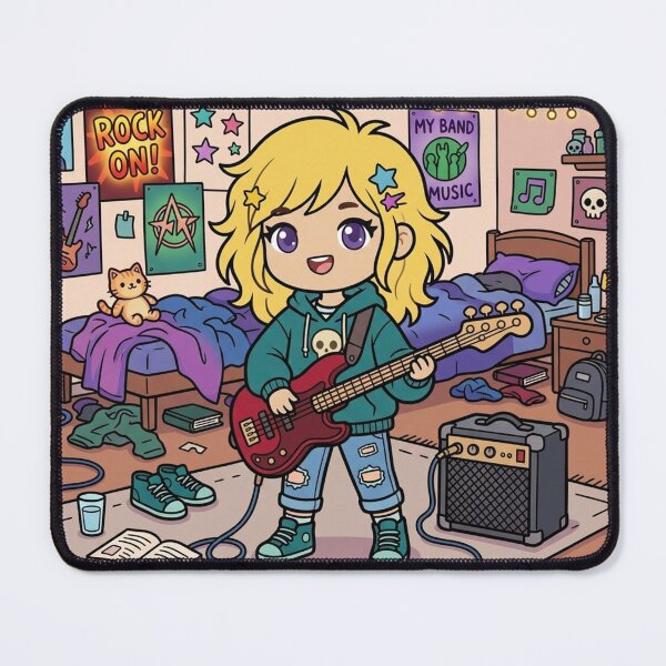 Item preview, Chibi Kawaii Rock Girl in Bedroom – Cute Anime Guitar Scene designed and sold by iamhewho.